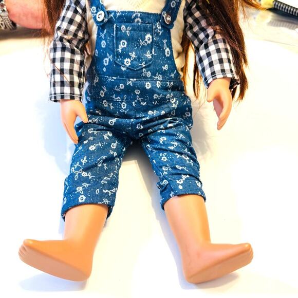 Our Generation Battat 18” Doll Brown Hair Sleep Eyes Blue Floral Overalls 2000's - Picture 6 of 6